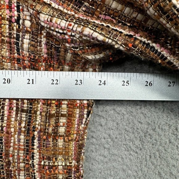 Chicos L-XL Size 3 Jacket nubby woven Tweed Brown Fringe designer style pockets - Picture 11 of 14